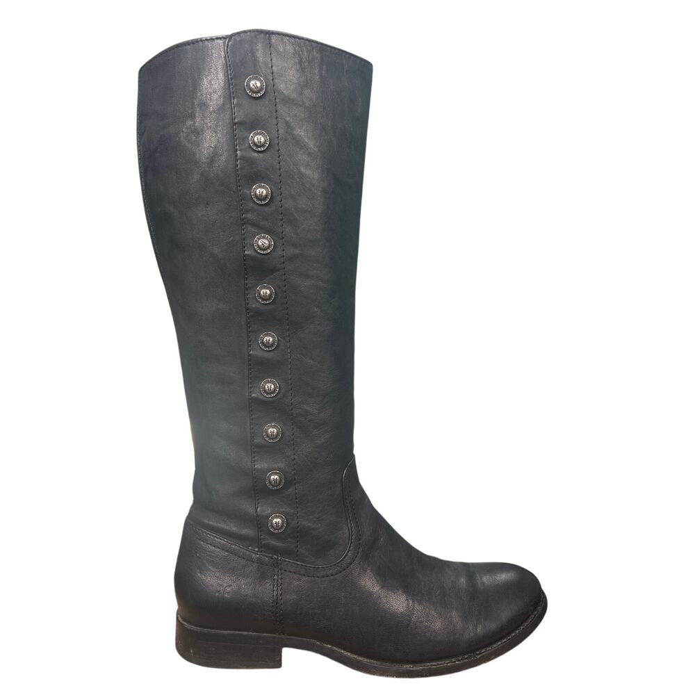 Frye Melissa Military Black Leather Studded Side Zip Riding Boot Size US 8.5 B